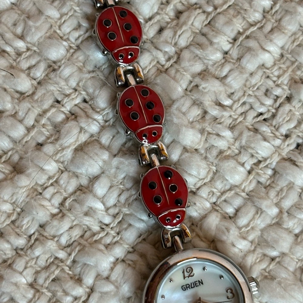 Gruen Red and Gold Enamel Lady Bug Watch Bracelet - Picture 12 of 14